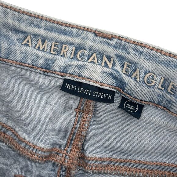 American Eagle light wash distressed high rise shortie denim shorts size 0 - Picture 5 of 7